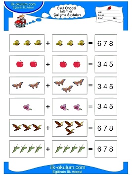 Çocuklar İçin toplam işlemi yaprak testleri 